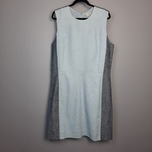 Gap TALL Gray and Blue Colorblock Sleeveless Linen Sheath Dress size 14